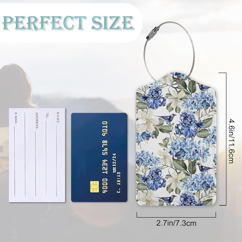 SKYDAWNY Hibiscus Flowers Luggage Tag,Bird Watercolor Luggage Tags of Set 2 Leather Identifiers Privacy Cover with Stainless Steel Loop for Women Men Travel Bag Suitcase - Image 3
